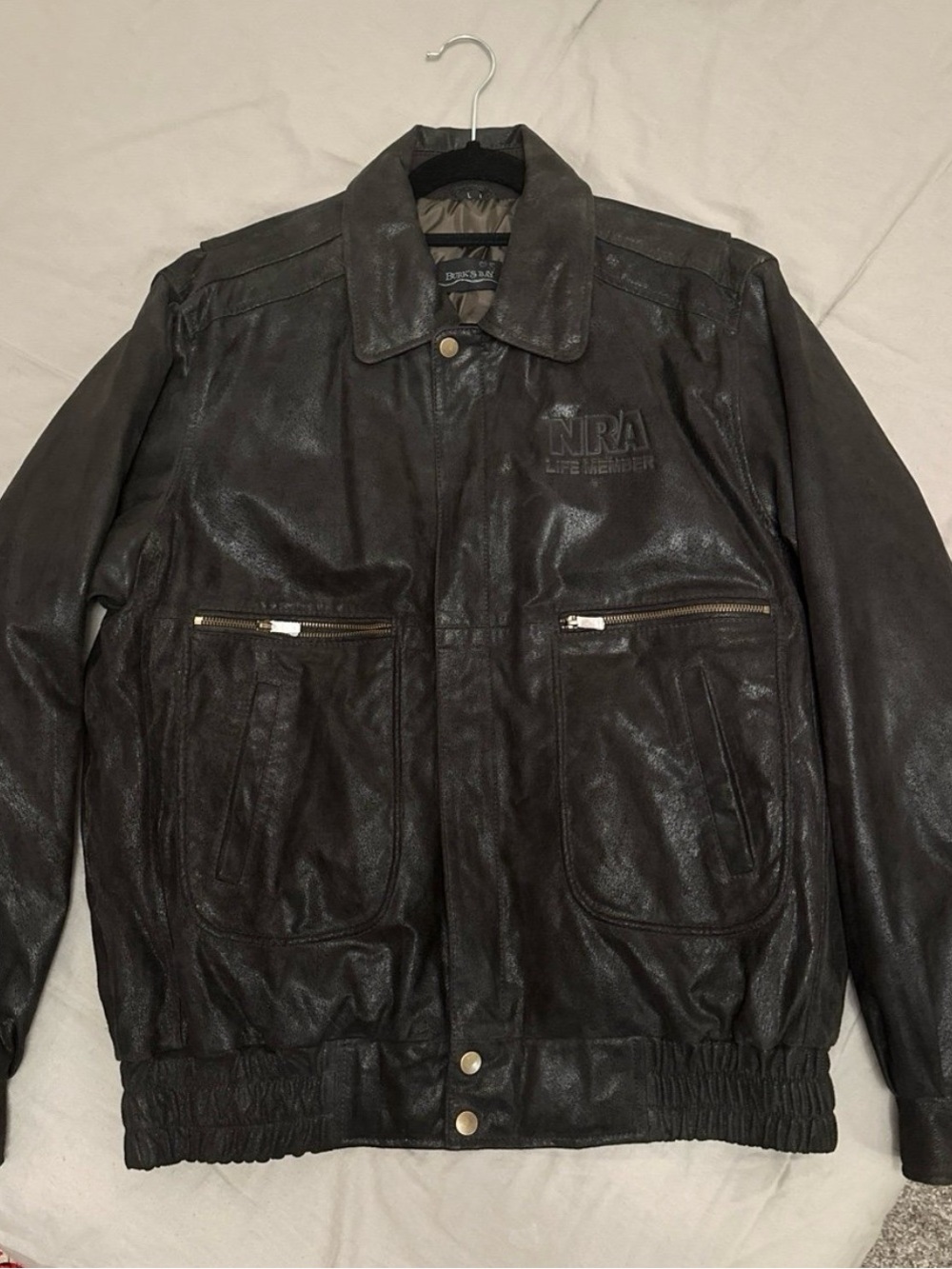 NWT NATIONAL RIFLE ASSOCIATION Life Member Black Leather Jacket M BURKS BAY NRA